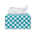 Teal And White Gingham Pattern Print Leather Tissue Box Cover