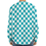 Teal And White Gingham Pattern Print Long Sleeve Baseball Jersey