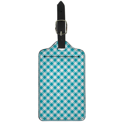 Teal And White Gingham Pattern Print Luggage Tag