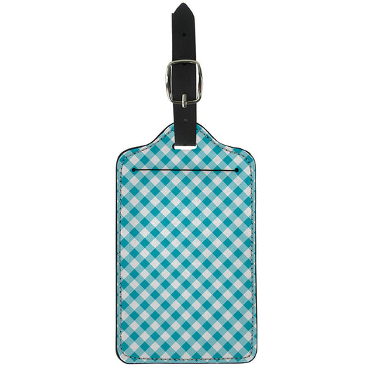Teal And White Gingham Pattern Print Luggage Tag