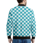 Teal And White Gingham Pattern Print Men's Bomber Jacket
