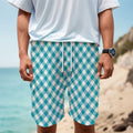 Teal And White Gingham Pattern Print Men's Cargo Shorts