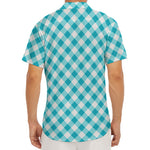 Teal And White Gingham Pattern Print Men's Deep V-Neck Shirt