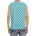 Teal And White Gingham Pattern Print Men's Fitness Tank Top