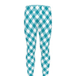 Teal And White Gingham Pattern Print Men's leggings