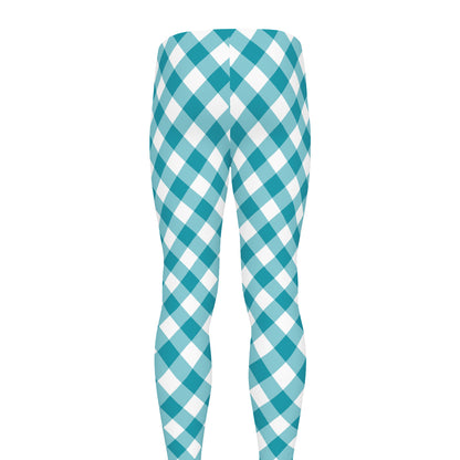 Teal And White Gingham Pattern Print Men's leggings