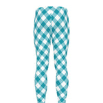 Teal And White Gingham Pattern Print Men's leggings