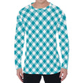 Teal And White Gingham Pattern Print Men's Long Sleeve T-Shirt