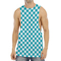 Teal And White Gingham Pattern Print Men's Muscle Tank Top