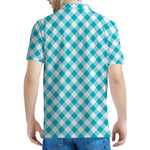 Teal And White Gingham Pattern Print Men's Polo Shirt