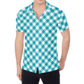 Teal And White Gingham Pattern Print Men's Shirt