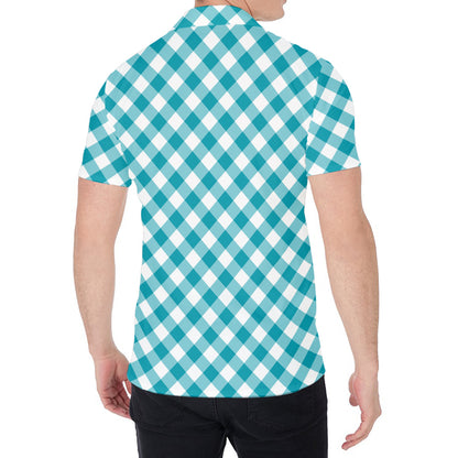 Teal And White Gingham Pattern Print Men's Shirt