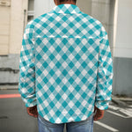 Teal And White Gingham Pattern Print Men's Shirt Jacket