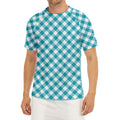 Teal And White Gingham Pattern Print Men's Short Sleeve Rash Guard