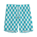 Teal And White Gingham Pattern Print Men's Athletic Shorts