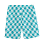 Teal And White Gingham Pattern Print Men's Sports Shorts