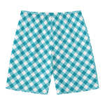Teal And White Gingham Pattern Print Men's Swim Trunks