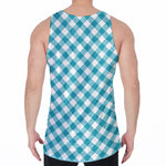 Teal And White Gingham Pattern Print Men's Velvet Tank Top