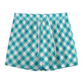 Teal And White Gingham Pattern Print Mesh Shorts