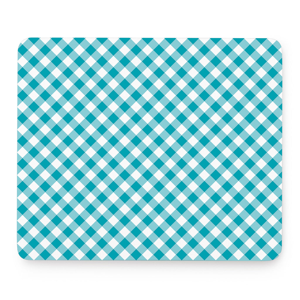 Teal And White Gingham Pattern Print Mouse Pad