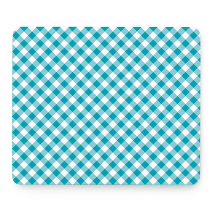Teal And White Gingham Pattern Print Mouse Pad
