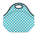 Teal And White Gingham Pattern Print Neoprene Lunch Bag