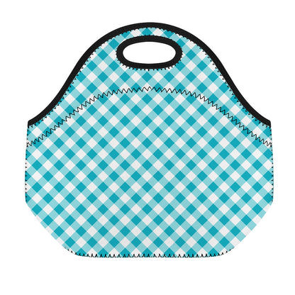 Teal And White Gingham Pattern Print Neoprene Lunch Bag