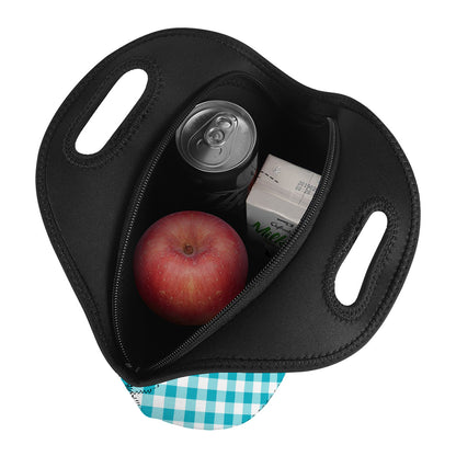 Teal And White Gingham Pattern Print Neoprene Lunch Bag