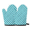 Teal And White Gingham Pattern Print Oven Mitts