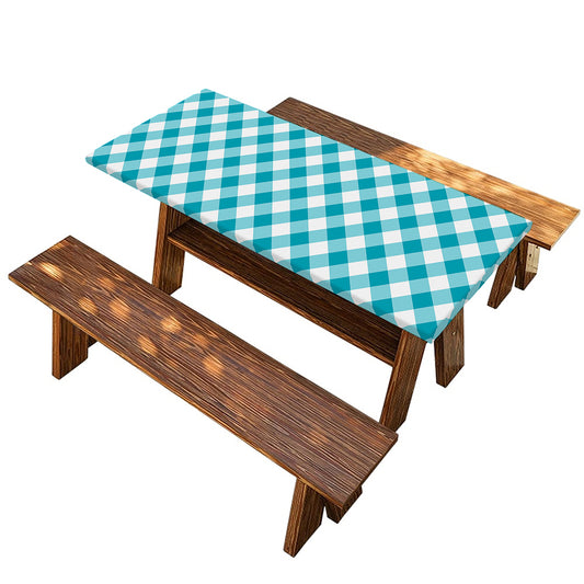 Teal And White Gingham Pattern Print Picnic Table Cover