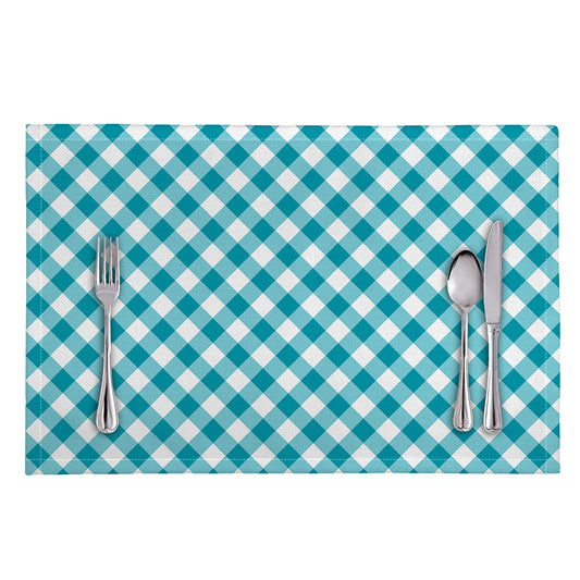 Teal And White Gingham Pattern Print Placemat
