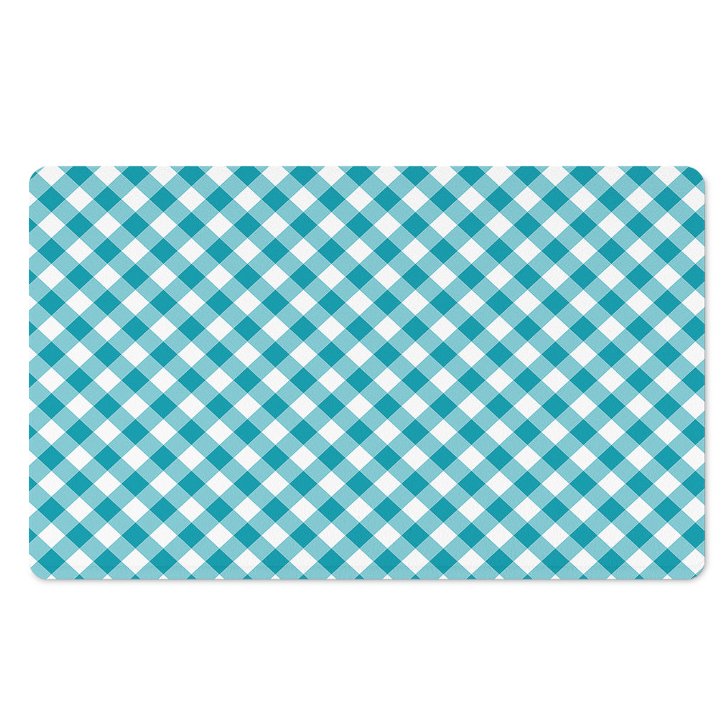 Teal And White Gingham Pattern Print Polyester Doormat