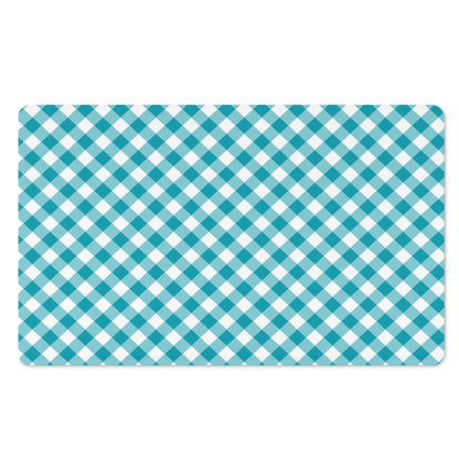 Teal And White Gingham Pattern Print Polyester Doormat