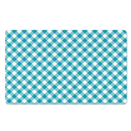 Teal And White Gingham Pattern Print Polyester Doormat