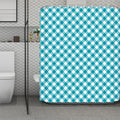 Teal And White Gingham Pattern Print Polyester Shower Curtain