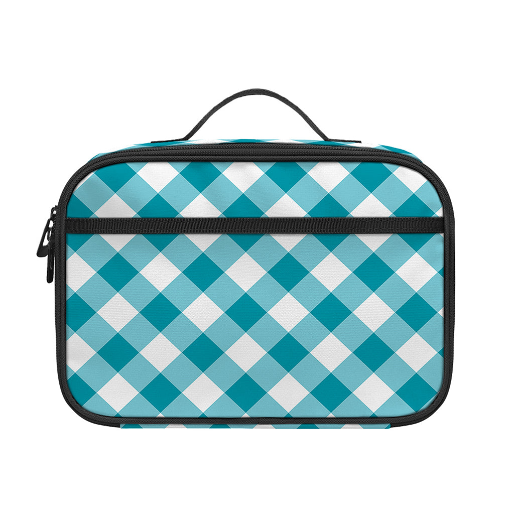 Teal And White Gingham Pattern Print Portable Lunch Bag