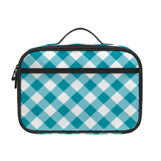 Teal And White Gingham Pattern Print Portable Lunch Bag