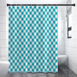 Teal And White Gingham Pattern Print Premium Shower Curtain