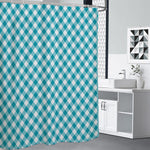 Teal And White Gingham Pattern Print Premium Shower Curtain