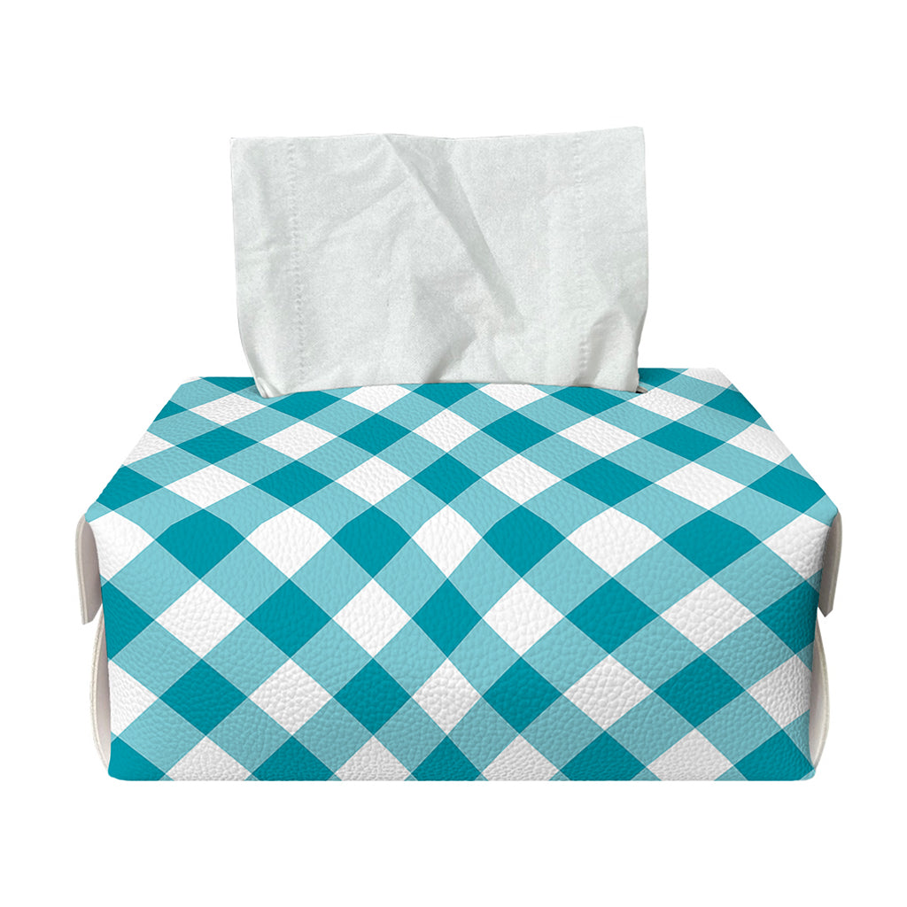 Teal And White Gingham Pattern Print Rectangle Tissue Box Cover