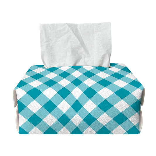 Teal And White Gingham Pattern Print Rectangle Tissue Box Cover