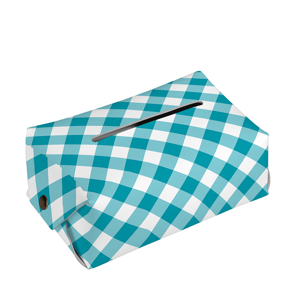 Teal And White Gingham Pattern Print Rectangle Tissue Box Cover