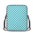 Teal And White Gingham Pattern Print Rectangular Crossbody Bag