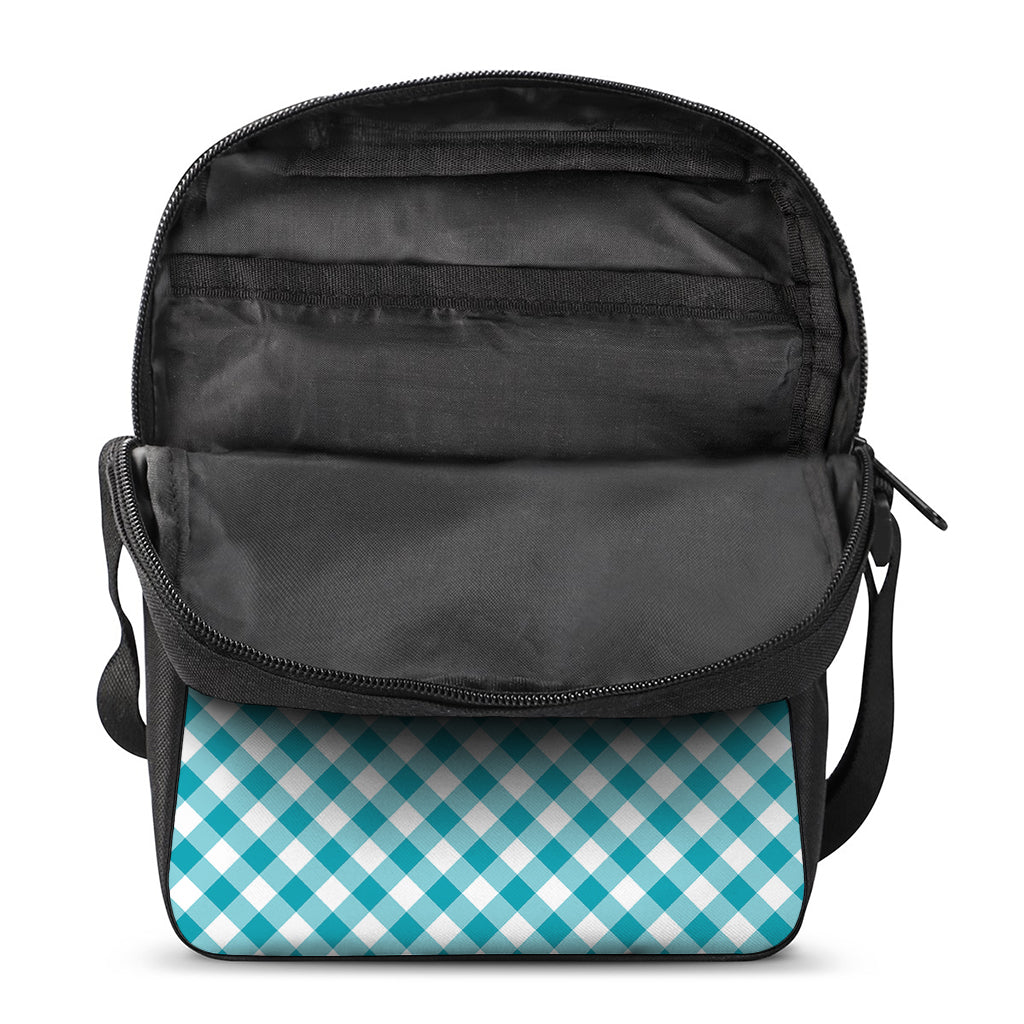 Teal And White Gingham Pattern Print Rectangular Crossbody Bag