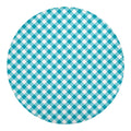 Teal And White Gingham Pattern Print Round Blanket