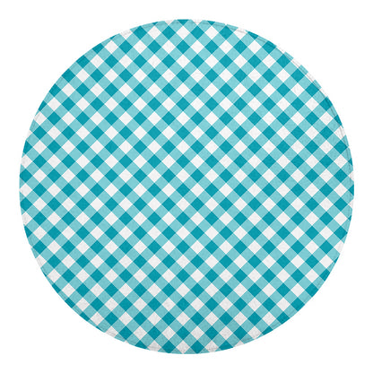 Teal And White Gingham Pattern Print Round Blanket