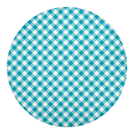 Teal And White Gingham Pattern Print Round Blanket