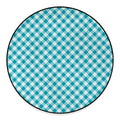 Teal And White Gingham Pattern Print Round Floor Mat