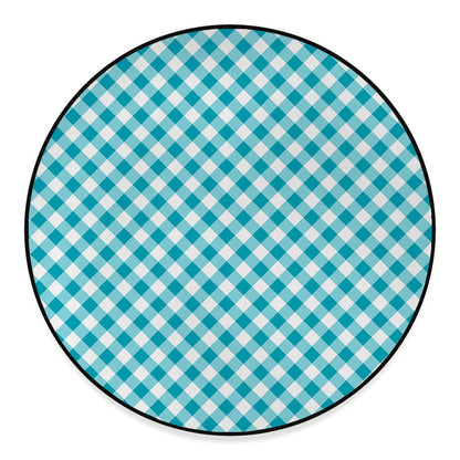 Teal And White Gingham Pattern Print Round Floor Mat