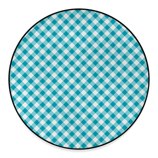 Teal And White Gingham Pattern Print Round Floor Mat